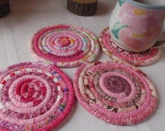 Pink Bohemian Coiled Coasters - Set of 4 - Handmade by Me
