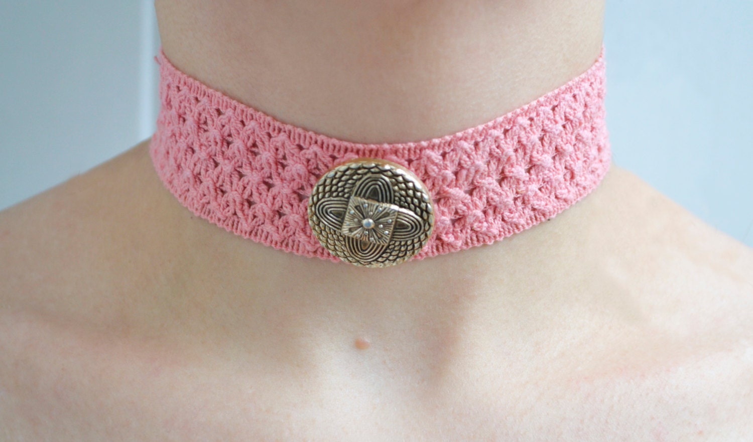 Ribbon Choker Handmade Choker Necklace Pink Ribbon Lace