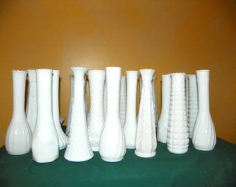 Milk Glass Vases, a Set of 30 Large 8 3/4-10 Inch Table Ready Vintage White Glass Flower Vases, Weddings, Showers, Parties, Events