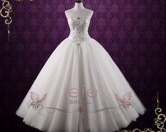 Fairy Tale Big Tulle Ball Gown Wedding Dress with Lace Bodice, Strapless Wedding Dress, Debutante Dress, Fairy Wedding Dress | Bella Y12112