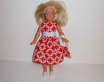 Cute dress for barbies' sister Stacie vintage or modern dolls. Handmade barbie clothes