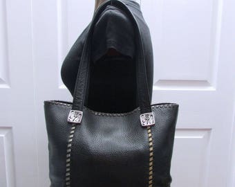 Vintage Brighton Roomy Black Leather Laced Tote , Brighton Shoppers Bag, Brighton Hobo, Brighton Satchel, Brighton Leather Shoulder Purse
