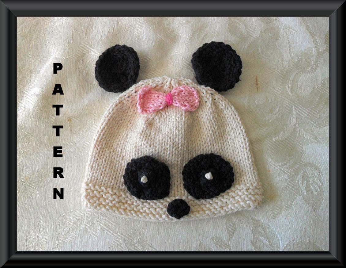 Knitted Hat Pattern Baby Hat Pattern Newborn Hat Pattern Panda Bear Hat Knitt...