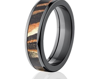 New Black Zirconium 6mm Shadowgrass Mossy Oak Licensed Mossy Oak Camo Ring Camo Wedding Ring Black Zirconium Wedding Band:BZ-6HR-SHADOWGRASS