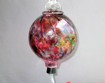 Hand Blown Art Glass Hummingbird Feeder