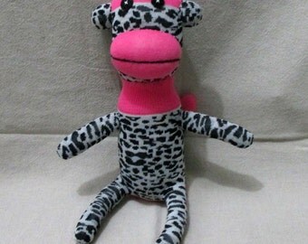 Clearance Handmade Pink Leopard Sock Monkey Stuffed Animal Doll Baby Toys