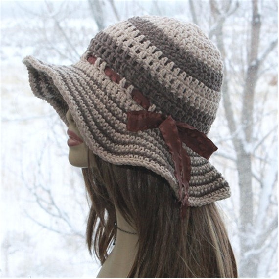 Crochet Sun Hat Womens Cotton Hat Wide Brim Hat Summer