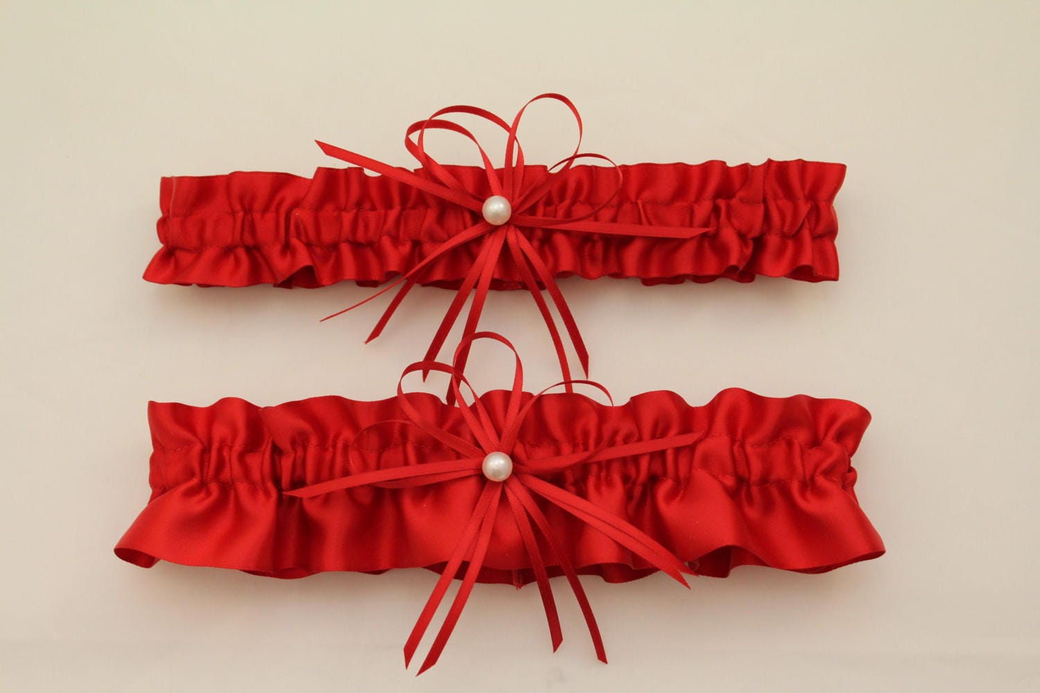 Red Satin Wedding Garter Set Red Bridal Garter Prom Garter