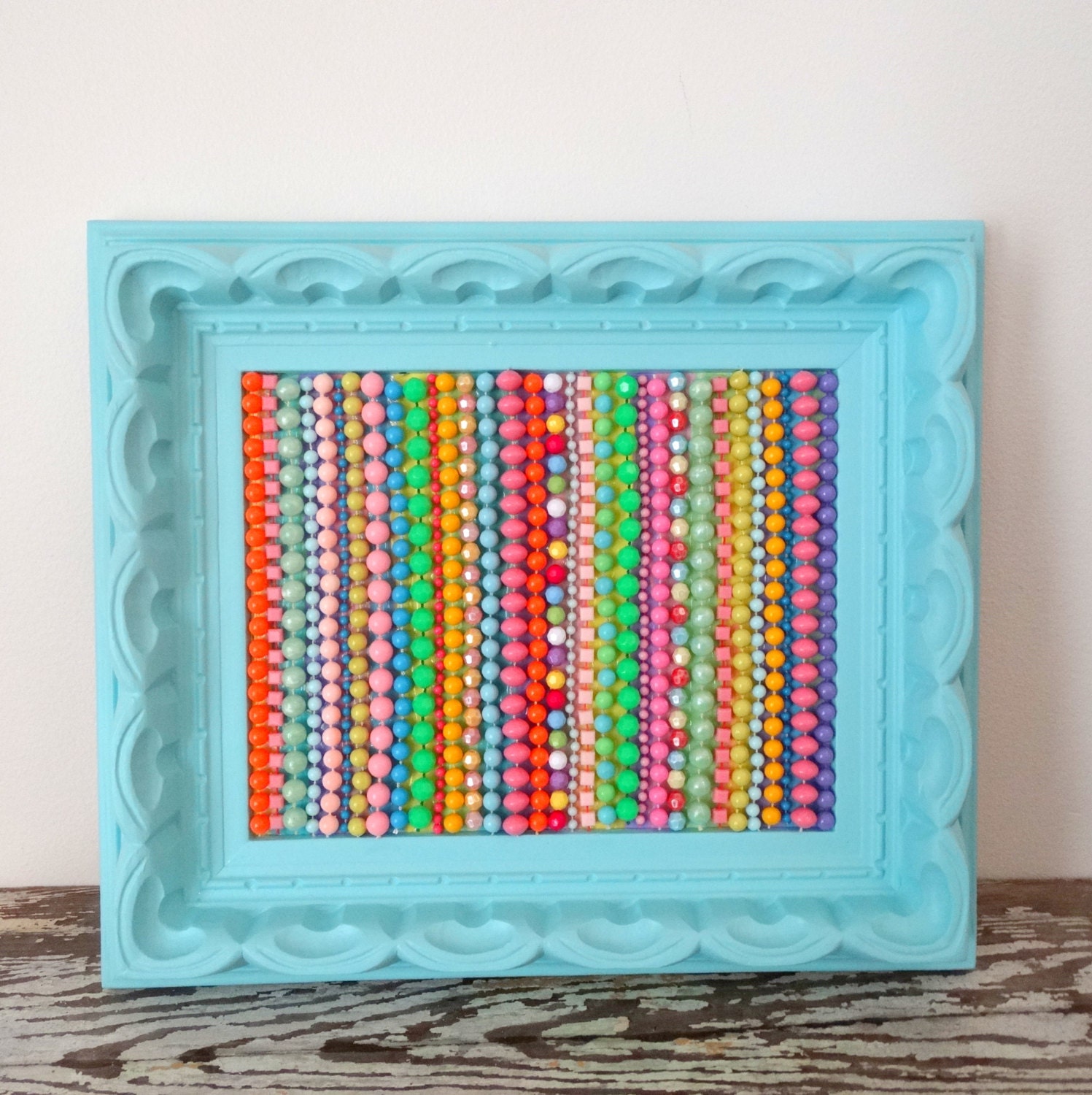 Striped Wall Art Beaded Wall Hanging Turquoise Frame