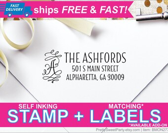 Personalized Address Stamp - Custom Return Address Stamp - Wedding Monogram Address BMON2770