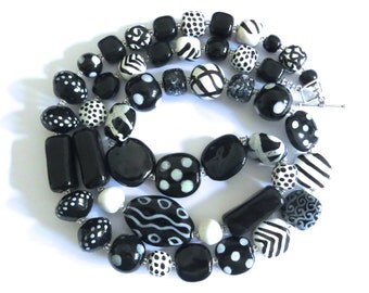 Black and White Kazuri Bead Necklace, Fair Trade Beads, Ceramic Necklace, Statement Necklace