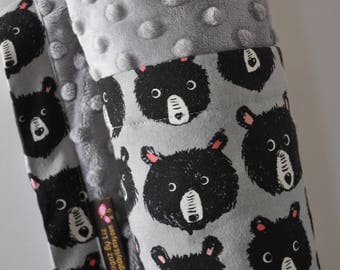 Baby Blanket, X LARGE, Snuggle Size, Bears and Grey Minky