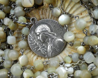 Jeanne Antique French Saint Joan of Arc Mop Rosary Wrap Necklace