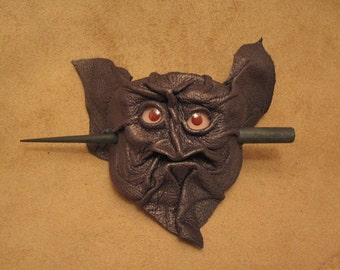 Grichels leather hair thing stick barrette - bronze with albino pink eyes