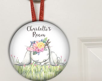 Kids door signs for girls room - personalized baby girl gifts - door knob hangers - bunny nursery decor - HAN-PERS-6