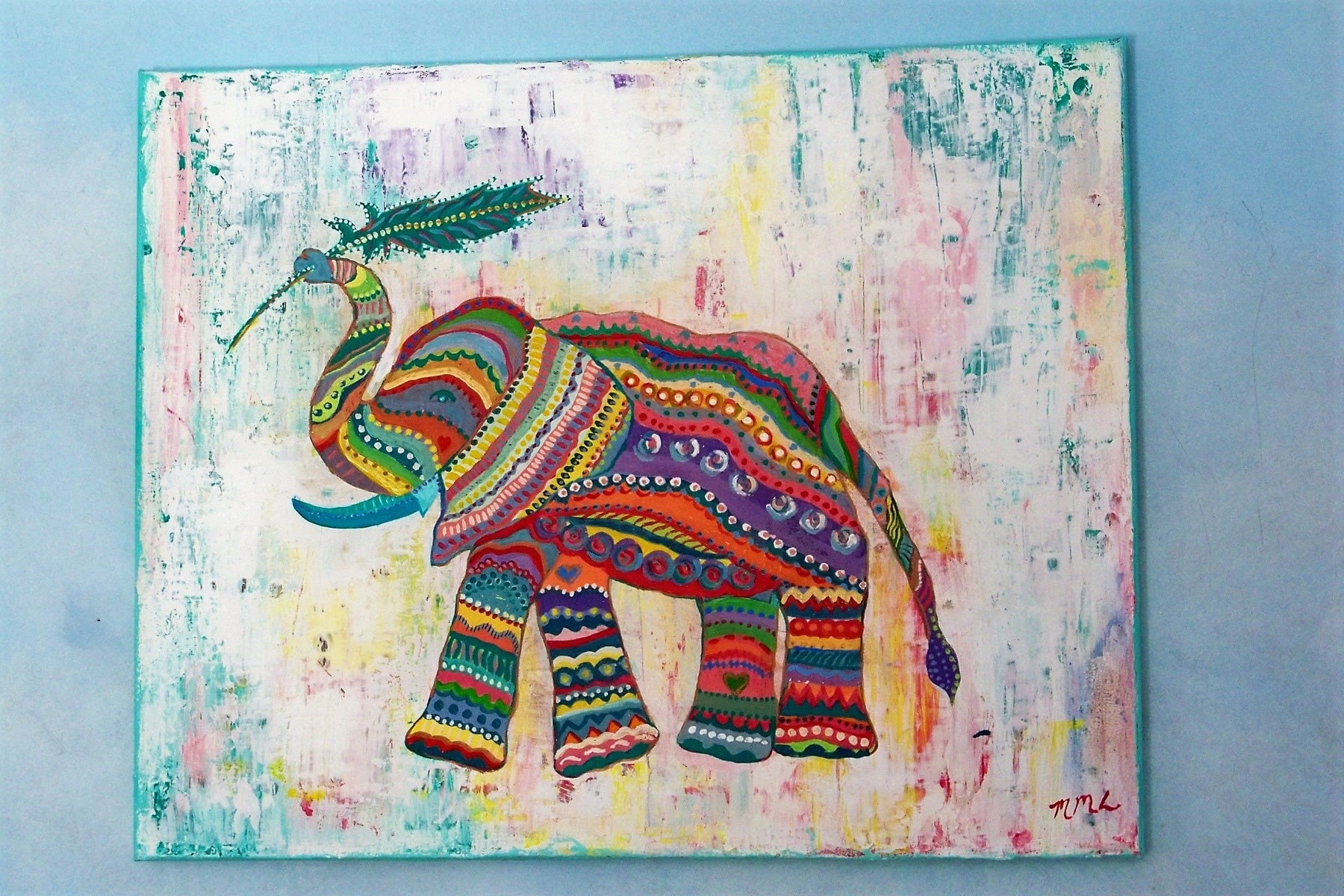 Original painting boho elephant Bohemian art Bohemian