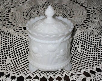 Beautiful Little Milk Glass Powder Jar with Lid