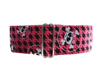 Pink Martingale Collar, Houndstooth Martingale Collar, Hot Pink, Black, Pink Skull Dog Collar, Greyhound Collar