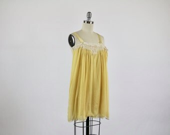 Vintage Step In / 1920s Lingerie / 1920s Step in Bridal Lingerie / Silk Camisole Lingerie Lace Sheer Yellow Flapper Lingerie Teddy