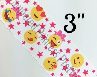 3yd 3" Emoji Star Ribbon, Smiley Face Ribbon, Emoji Ribbon