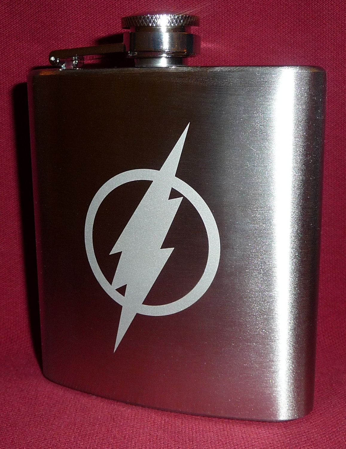 FLASH Hand Etched Stainless Steel Hip Flask 6 oz