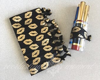 LipSense Thank you gift, BLACK, RED, Navy or WHITE, Paradise Pink hair ties, gold lips, lipsense party favor, lip hair tie favor, lips
