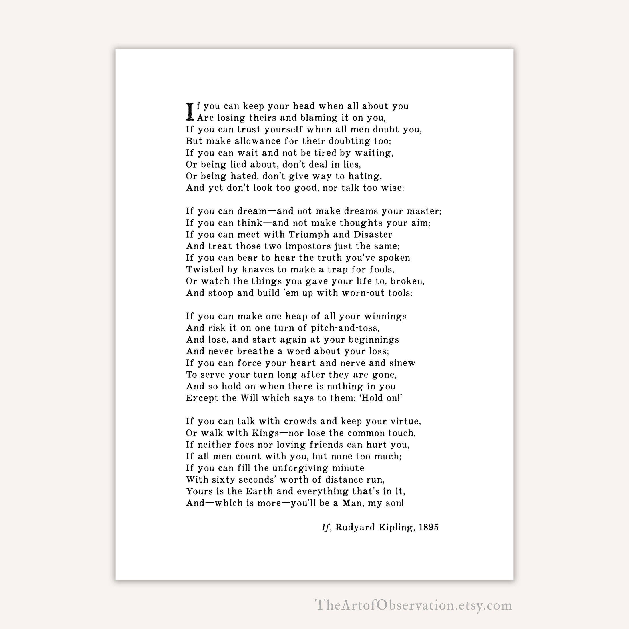 If Rudyard Kipling poem print graduation gift