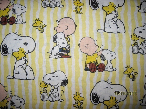 Fat Quarter SNOOPY Cotton Fabric Yellow Stripe Charlie