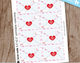 Love Note Printable Valentine | Classroom Valentines, A Simple Love Note, Older Kid Tween Valentines - DIY Printable File, Instant Download