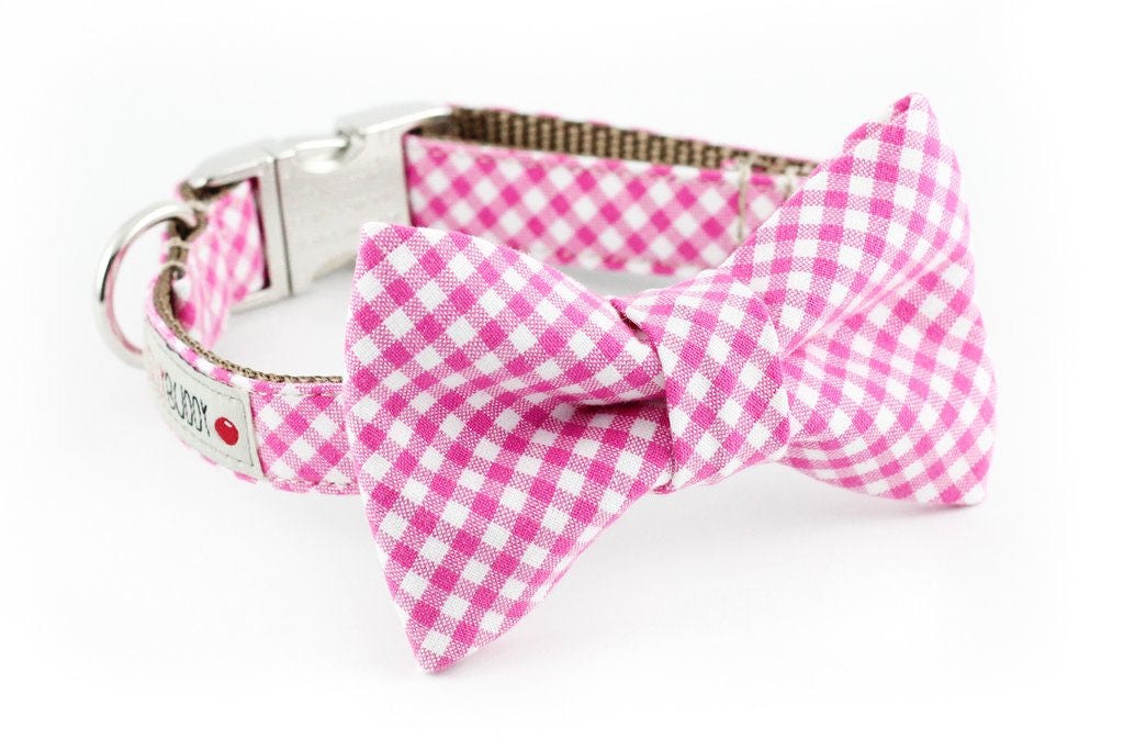 Pink Gingham Dog Bowtie Collar