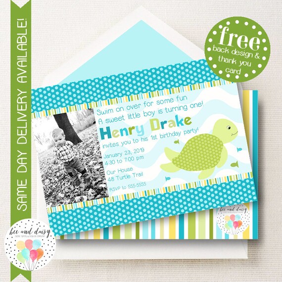 Sea Turtle Birthday Invitation, Sea Turtle Invitation, Sea Turtle Party, Boy First Birthday, Boy Birthday, Sea Turtle Invite, BeeAndDaisy Il_570xn