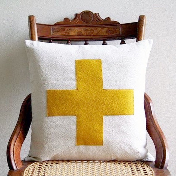 Items similar to swiss cross throw pillow cover in mustard yellow