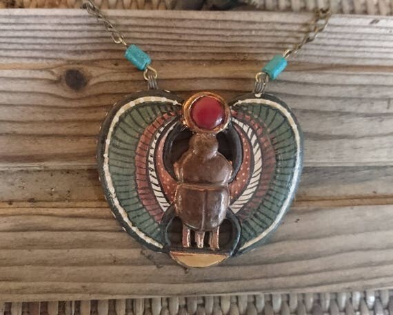 Big size Egyptian Winged Scarab with Ra in the form of the Sun