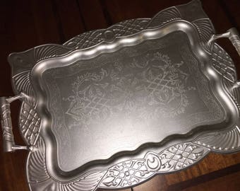 Silver Tray, Large Silver Tray, Silver Serving Tray, Silver Wedding Tray, Wedding Decorations, French Country Decor, Glam Tray Wedding Decor
