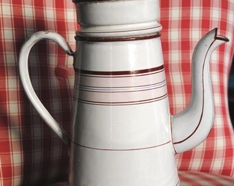 Antique Enameled French COFFEE POT with PINK fillets