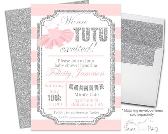 Girls Baby Shower Invitations, Tutu Baby Shower Invitations, Glitter Baby Shower Invite, Ballerina Baby Shower Invitations, Tutu Invite