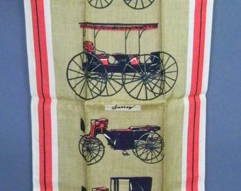 Vintage TAMMIS KEEFE Dish TOWEL Antique Carriages Tea Towel Surrey w/ Fringe Oklahoma Musical