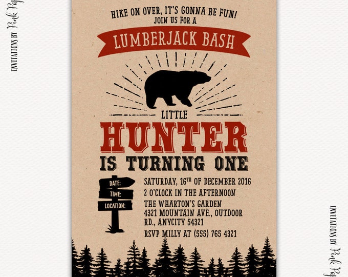 Lumberjack Party Invitation, Outdoor Party, Lumberjack Birthday Invitation, Baby Shower, I will customize for you, Print your own