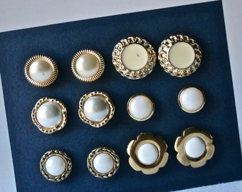 Vintage Gold Buttons with Creamy White or MOP Centers for Sewing and Crafting