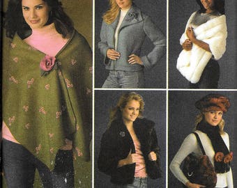 Simplicity 4355 Ladies Faux Fur Stole Jacket Cape Sewing Pattern UNCUT Size M, L, XL