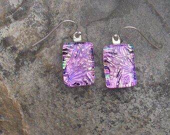 Pink Earrings Fused Dichroic Glass Mauve Earrings