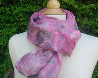 silk nuno felted scarf silk hankies with wool scarf grey scarf pink scarf light summer scarf soft silky scarf light and drapes well