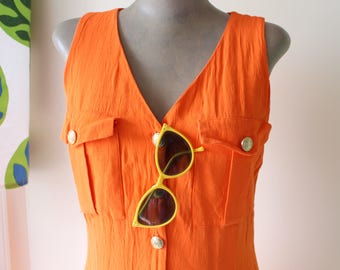 1980s ORANGE Tangerine Dress...size small to medium.....mod. retro. classic. 80s dress. secretary. orange. disco. gogo. mod. maxi long dress
