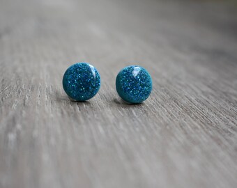 Glitter earrings, 12mm studs, polymer clay and resin