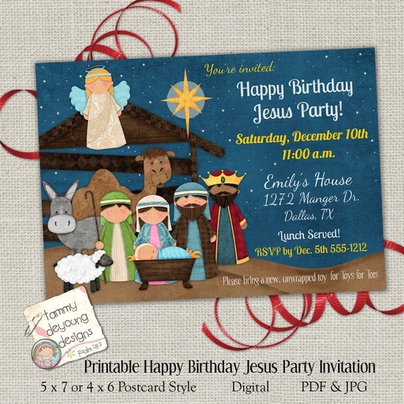 Christmas Party Invitation Happy Birthday Jesus Party Invite