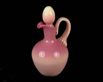 Antique Pink Glass Cruet High Gloss Peachblow Wild Rose with Stopper