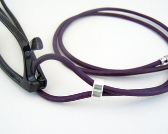 Dark Purple, Eyeglass Loop, Teal or Red, Eyeglasses Holder, Eyeglass Necklace, Leather Lanyard, by Eyewearglamour