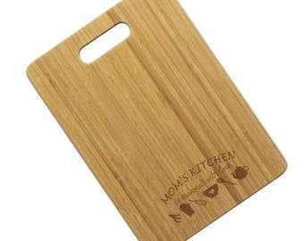 Bamboo Mom's Kitchen Seasoned with Love Engraved Cutting Board - Mother's Day Gift - From Daughter - Mom Life - Kitchen Wall Decor - For Her