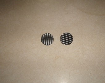 vintage clip on earrings black white stripe metal enamel circle