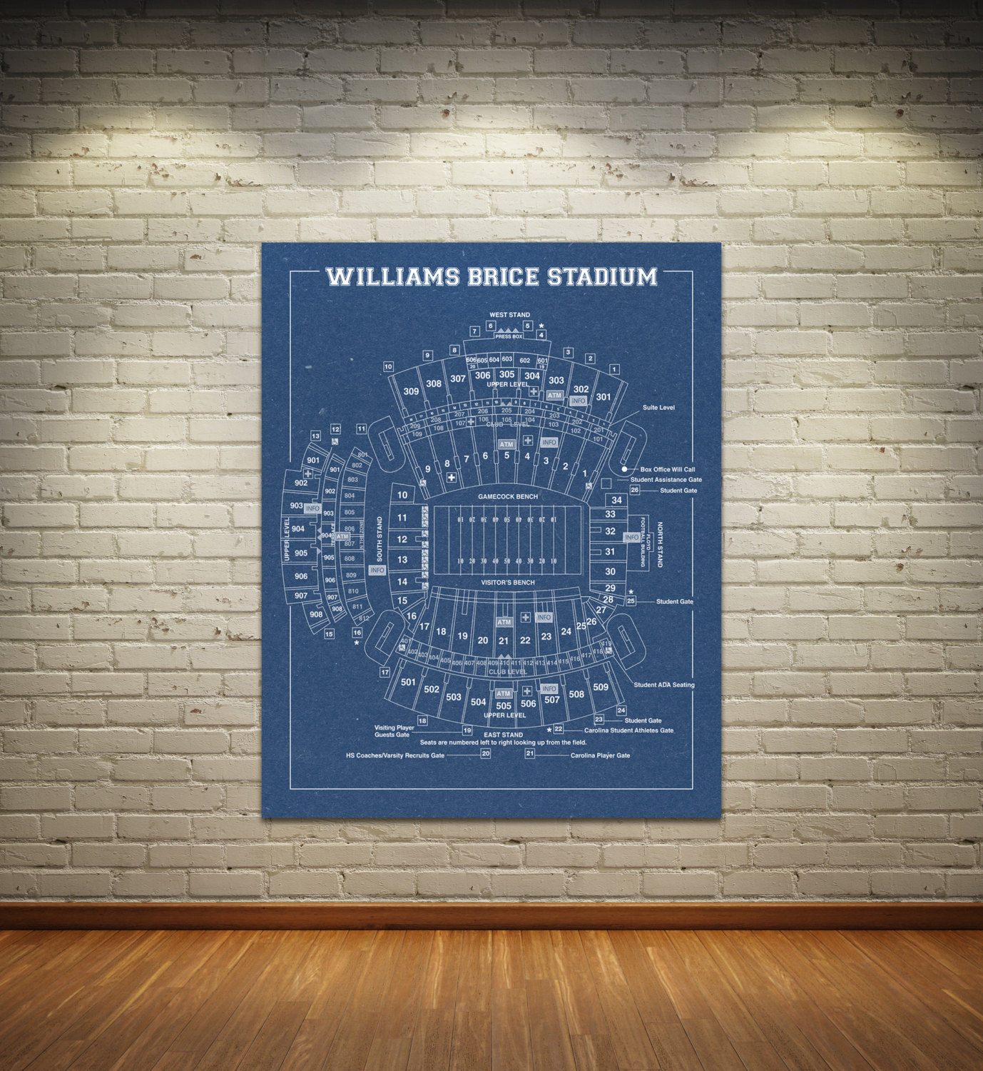 Vintage Style Print of Williams Bryce Stadium Seating Chart on